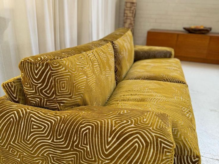 Smaller scaled pattern sofa in velvet